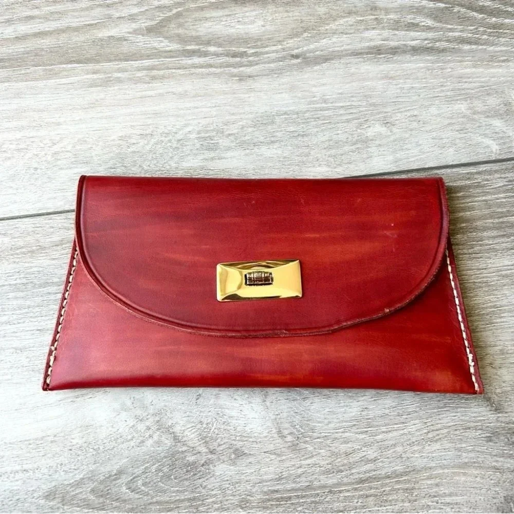 Hand Tooled Leather Wallet Clutch